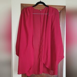 Chic Red Sheer Blouse Coverup   Kimono
